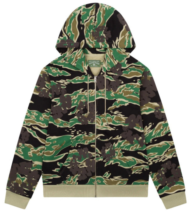 Denim Tears Green Tiger Camo Floral All Over Print Zip Up Hoodie Hover Image