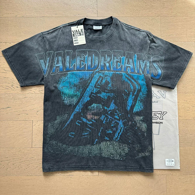 Vale Dreams Blue Graphic T-Shirt Washed Black Hover Image