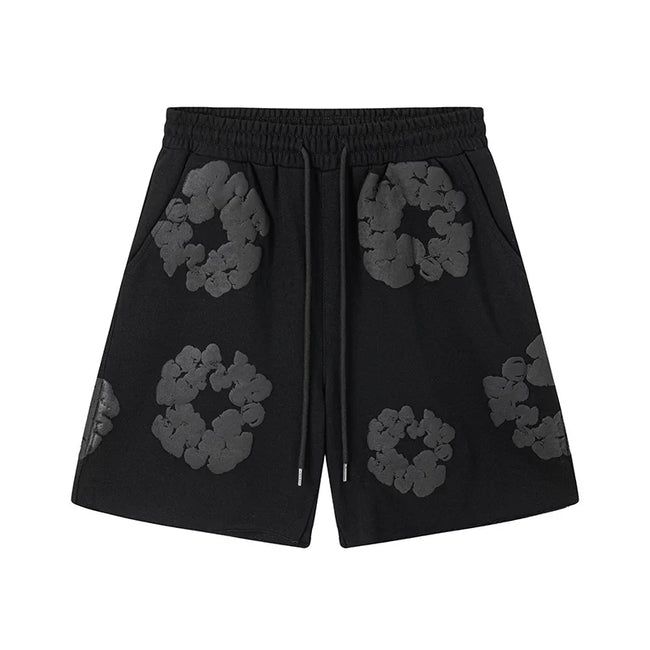 Denim Tears Black Tonal Cotton Wreath Print Casual Shorts Hover Image