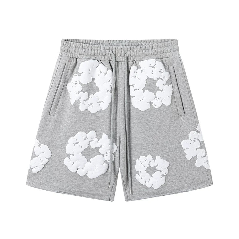 Denim Tears Heather Grey Cotton Wreath Print Casual Shorts