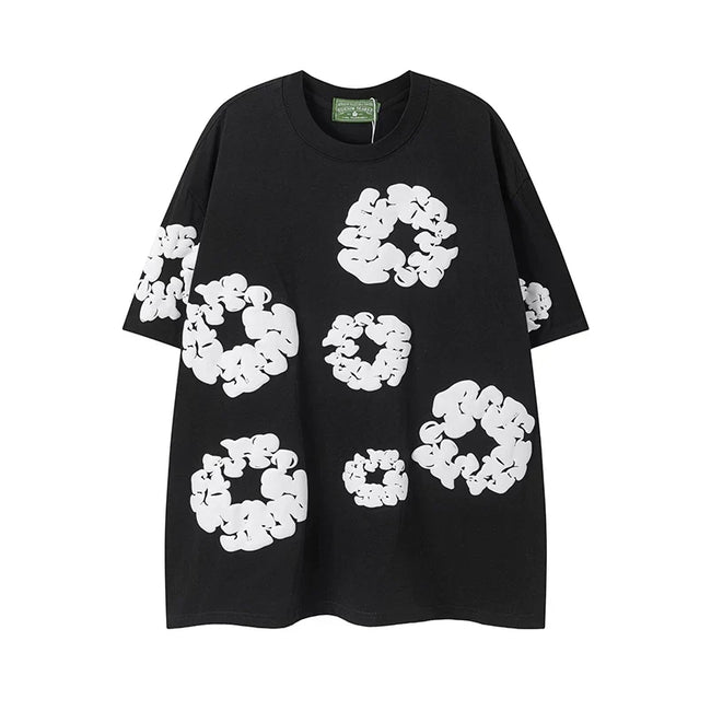 Denim Tears Black All‑Over White Cotton Wreath Print Short Sleeve T‑Shirt Hover Image