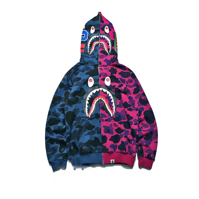BAPE   Fall Winter Shark Split Blue Purple Camo Full‑Zip Hoodie Hover Image