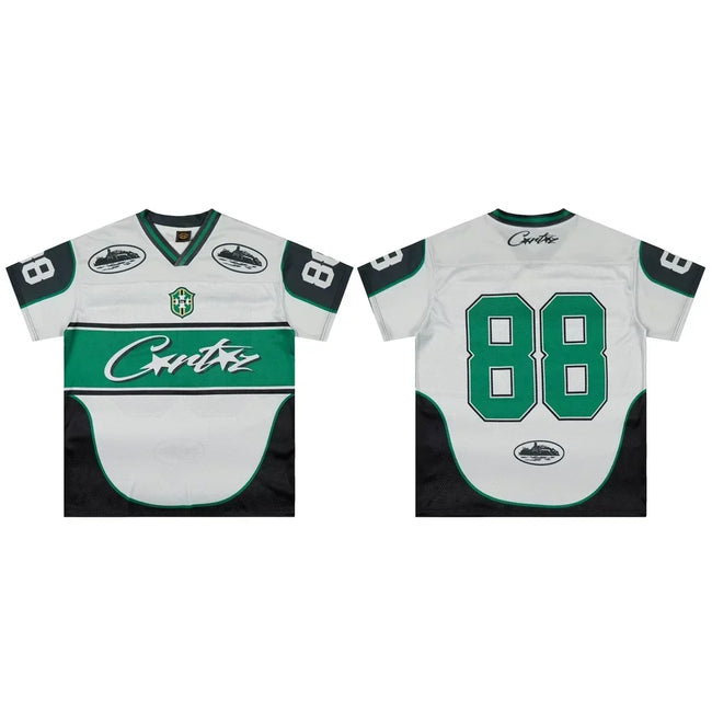 Corteiz Number 88 Athletic Jersey T-Shirt - White/Green/Black Hover Image