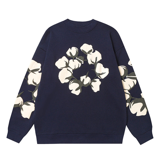 Denim Tears Navy Blue Crewneck Sweatshirt Floral Wreath Hover Image