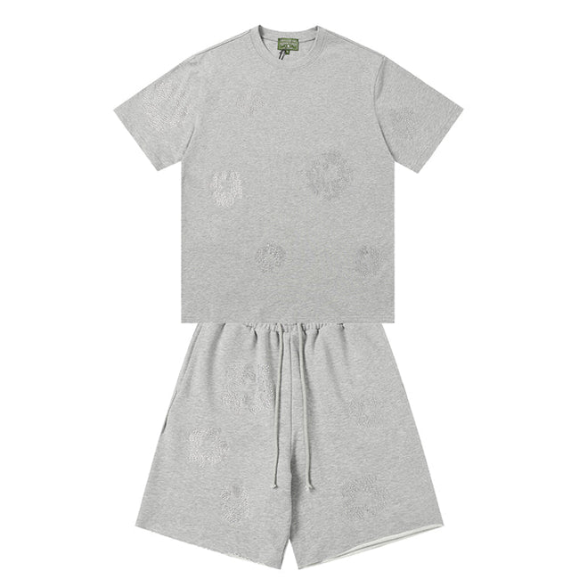 Denim Tears Light Gray Printed Short Sleeve T-Shirt & Drawstring Shorts Hover Image